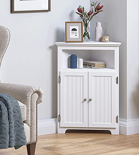 UTEX Corner Bathroom Cabinet with Doors and Adjustable Shelf, White