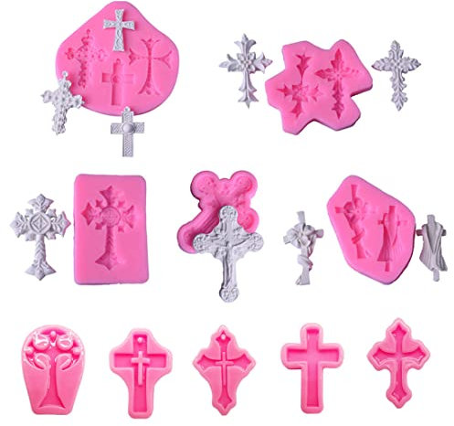 ZOOMPIL Kreuzform Kuchen Fondant Form, 10 Stück Cross Silikon Fondantform, Schokolade Süßigkeiten Form, für Süßigkeiten, Schokolade, Fondant, DIY Kuchendekoration