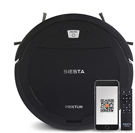 PRIXTON Robot Aspirador Siesta con Gran Potencia de Succión 1000 Pa con WiFi y App Móvil, Programable e Inteligente, Limpieza automática, Barre, Friega, Pasa la Mopa, Color Negro