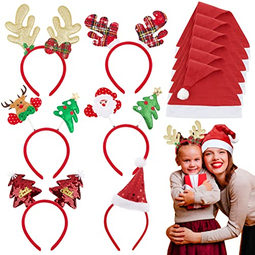 COLOFALLA 12 Stück Weihnachtsmütze Weihnachten Haarreif Nikolausmütze Partyhüte Weihnachten Haarschmuck Stirnband Kopfbedeckung Rentier Weihnachtsmann Mütze Party Accessoires