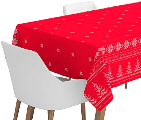 1 rouleau de nappe en papier de 1,20 x 5 m sur le thème de Noël avec broderie rouge. Nappe de Noël 100 % recyclable. Parfaite pour les célébrations et événements.