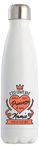 Gourde Isotherme Mamie Princesse | Bouteille Thermos 50 cl en acier inoxydable réutilisable écologique pour cadeau famille original et drôle