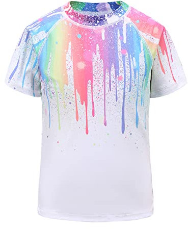 Qterdiz Mädchen Kurzarm Schwimmshirt Kinder Schnelltrocknendes Badeshirt Rashguard Badeanzug 158 164/13-14 Jahre