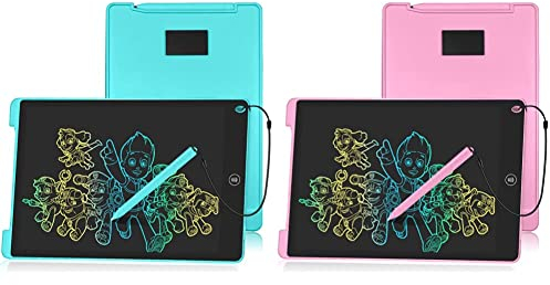 HOMESTEC Schreibtafel 12 Zoll, Buntes Display, Blau & Schreibtafel 12 Zoll, Buntes Display, LCD Elektronische Maltafel für Kinder, Display Kinder Laptop für Notieren/Zeichnen, ab 3 Jahre Rosa