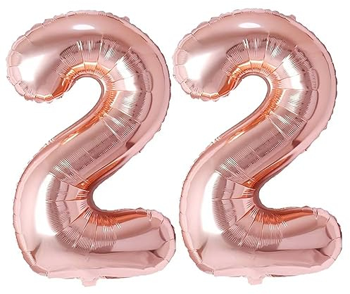 Vthoviwa 40 Zoll/18 Farbens Luftballon Zahlen 22 Rosegolden, Helium Luftballon 22. Geburtstag Foil Ballon, 0123456789,10-19,20-25,30,40,50,60,70,80,90, Folienballon 22 Party Dekoration