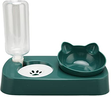 Juego de Cuencos de Agua Y Comida, Cuencos Elevados para Perros Y Gatos con Botella de Agua Automática, Dispensador de Comida para Gatos Desmontable 2 en 1 con Cuenco de Comida Húmeda(Verde oscuro)