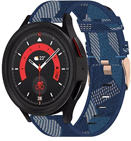 Wigento Für Samsung Galaxy Watch 6/5 / 4 40 44 mm/Watch 5 Pro 45mm / Watch 6/4 Classic 43 47 mm / 42 46 mm Gewebtes Nylon Silikon Armband Ersatz Sport Arm Band Blau