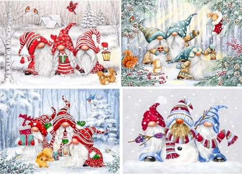 RICUVED 4 Pack 5D Noël Diamond Painting, Kit de Peinture Diamant Complet Gnoems, DIY Diamant Peinture Kit, Diamant Arts Craft Artisanat Maison Décoration Murale Decor 30x40cm