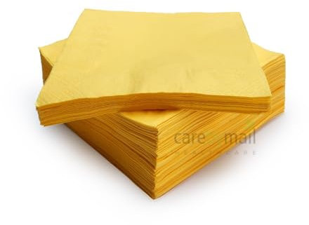 Paper Napkins | 33cm x 33cm | 2 Ply Disposable Paper Napkins/Serviettes | 100 Pack | CarebyMail (Yellow)