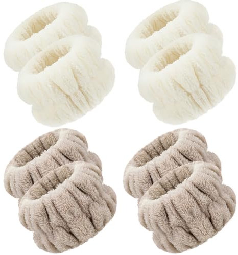 4 Paar Spa Handgelenk Waschband Mikrofaser Gesichtswäsche Armbänder Saugfähiges Handgelenk Schweißband für Frauen Verhindert das Verschütten von Flüssigkeit (Beige, Khaki, Klassischer Stil)