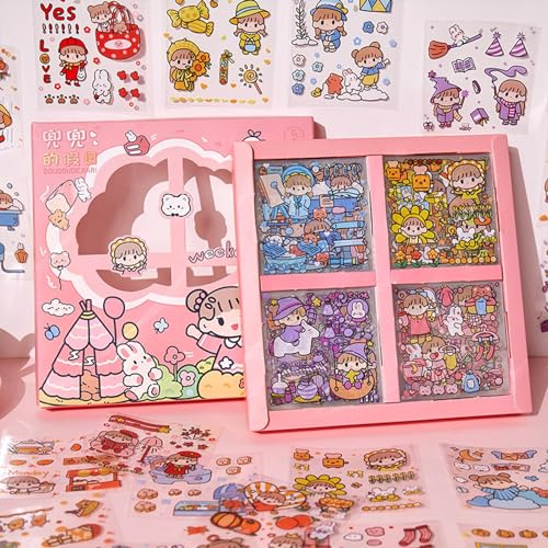 Ta Merry Kawaii Mini Sticker,100 Blätter Cute Sticker Toka Boka Kawaii Aufkleber Set Mädchen Scrapbook Stickers Aesthetic Schulsachen für Scrapbook Zubehör,Journaling,Planer,Kalender(Dudou Holiday)