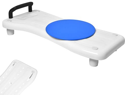 XMTECH Badewannensitz Senioren Badewannenbrett zum Sitzen mit Ergonomisch Geformte Griff, rutschfest Kunststoff Badewanne Brett Duschbrett für Badewanne Badezimmer, mit Schwarz Griff & Drehscheibe