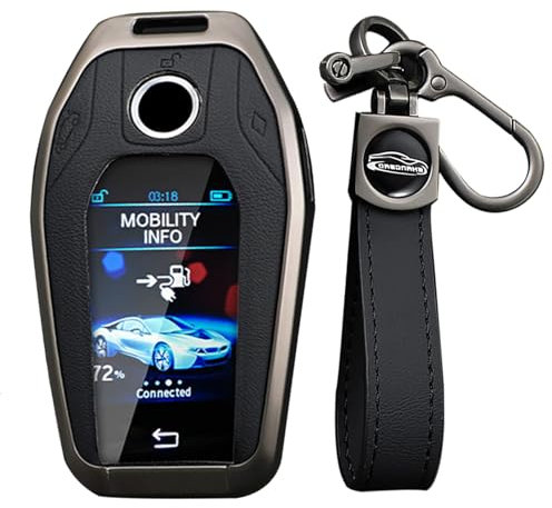 KUNIO Coque de clé adaptée pour BMW Display Key Série 5 Série 7 G01 G02 G05 G07 G11 G12 G30 G31 G32 I8 I12 I15 X3 X4 X5 X7 Protection en alliage de zinc Étui porte-clés, a noir, 4 Tasten