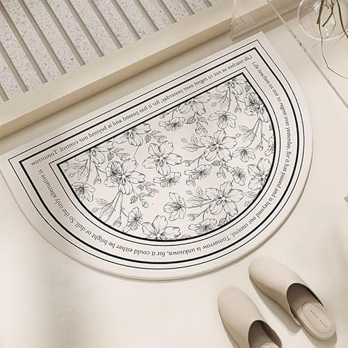 Badezimmerteppich Halbrunde Blüten Badematte rutschfest,Weiche Badteppich,Badvorleger Duschvorleger,badvorleger rutschfest waschbar,Bad Teppich Flauschig50×80cm
