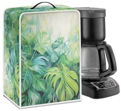 Uourmeti Tropical Palm Leaf Coffee Making Machine Cover Small Kitchen Appliance Accessories Portable Espresso Machine Cover with Top Handle Cloth Covers for Coffee Maker Dust Protection