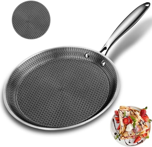 Bakpoco Poêle à crêpes antiadhésive de 27,6 cm, poêle à crêpes en acier inoxydable multicouche, revêtement durable, poêle à tortillas Dosa Tawa, poêle à œufs plate antiadhésive pour tous les