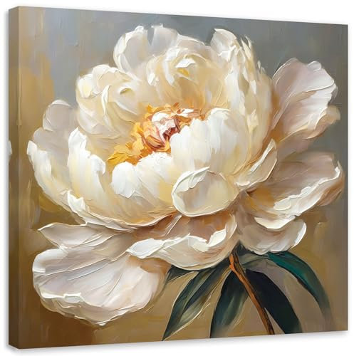 Feeby - Vlies - Leinwand Bilder - Pfingstrose Vintage - 50x50 cm - Deko Wohnzimmer - Wandbilder Schlafzimmer - Deko Aesthetic - Wand Deko - Leinwand Groß - Deko Zimmer - Leinwandbilder XXL