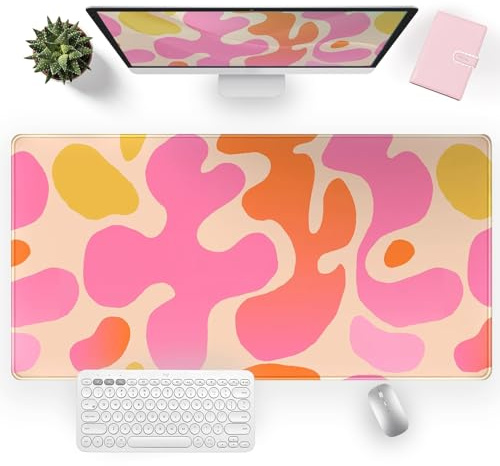 Alfombrilla de ratón rosa para videojuegos, tamaño XXL, 800 x 300 mm, alfombrilla de escritorio con base de goma antideslizante, alfombrilla de escritorio para teclado, PC, portátil, bordes cosidos,