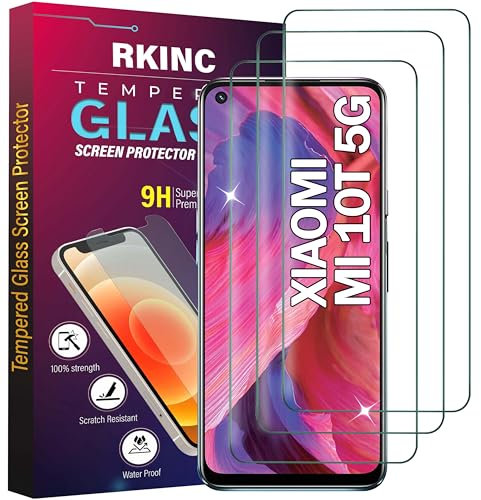 RKINC 3 Stück, Panzerglas Schutz Glas für Xiaomi Mi 10T 5G, Mi 10T Pro 5G, Panzer HD Displayschutzfolie, 0,33 mm kratzfest, splitterfrei, blasenfrei, lebenslangeGarantie