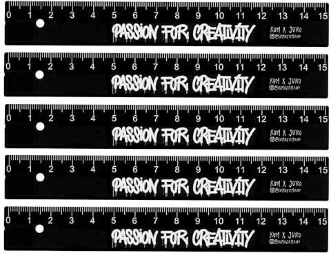 KUM AZ3820216 - Lineal 15 cm, Passion for Creativity, 5 Lineale, schwarz, aus robustem Kunststoff