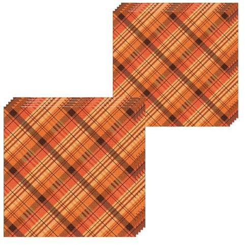Servietten mit orangefarbenem Karomuster, 33 cm, Papierservietten, Einweg-Servietten, 2-lagig, dekorativ, weich, orange kariert, für Abendessen, 20 Stück
