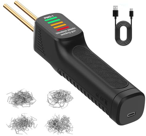 Soldadora de plástico inalámbrica, soldadora con batería, juego de soldadura de plástico manual recargable con 200 grapas, mini soldadora portátil para grietas en faros de parachoques