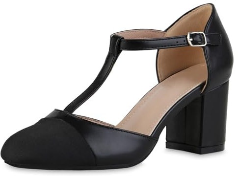 VAN HILL Damen Mary Janes Blockabsatz Basic Klassisch Schuhe 216239 Schwarz 38