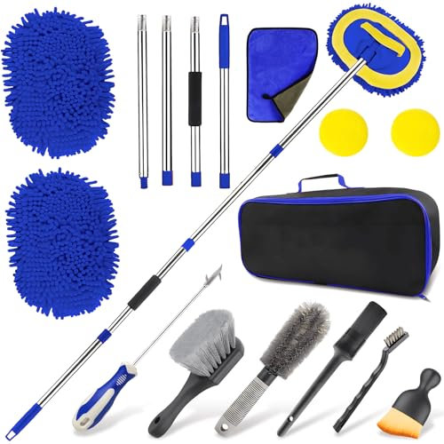 Dhnvcud Kit Nettoyage Voiture - 13 Pièces Brosse Nettoyage Voiture, Brosse Télescopique, Brosse Jante Voiture, Brosse Detailing Auto avec Sac de Rangement Durable