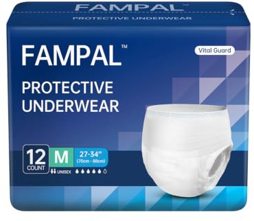 FAMPAL Adult Incontinence Pants for Men and Women, Medium, 12 Count