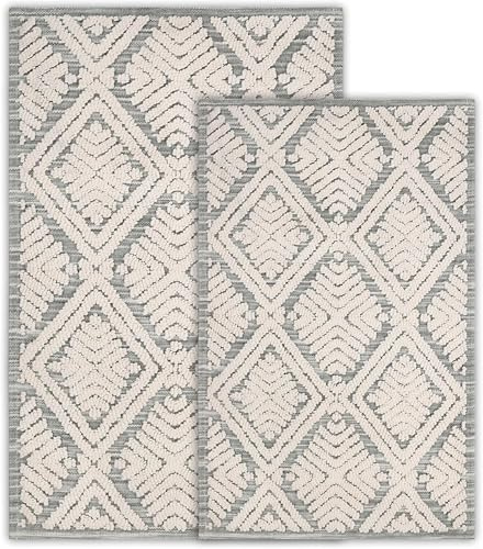 Superior Badteppich-Set, kleine Teppiche für Badezimmer, Küchendekoration, maschinenwaschbar, rutschfeste Badematte, Jacquard-Matte, geometrischer Akzentteppich, Ceton-Kollektion, 2 Stück, groß,