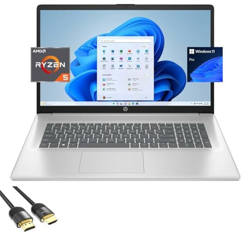 HP 17.3 FHD Laptop, 6-Core AMD Ryzen 5 7430U (beats i7-1255U), 16GB RAM, 1TB SSD, WebCam, KeyPad, WiFi6, USB-C, HDMI, PDG HDMI Cable, US Version KB, Win 11 Pro