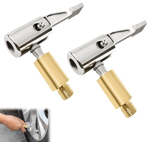 2Pcs Tire Air Chucks Thread Nozzle Push On Tire Inflator Connector Gold Locking Air Chuck Inflator Car Valve Type Not-deflated Tyre Inflator Hose Adapter Accessory for Motorcycles Bike