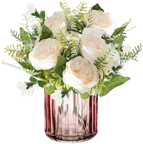 astylishome Artificial Flowers for Graves White Peony Artificial Flowers White Flowers Silk Peonies Bouquets for Wedding Party Table Centerpieces Floral Arrangement Home Kitchen Decor 4316