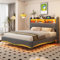 WIZBED Bett 140x200 mit L-E-D & USB & Type-C, Polsterbett mit Stauraum Kopfteil, Doppelbett mit Lattenrost, Jugendbett Stauraumbett Leinenstoff Bettgestell, ohne Matratze Grau