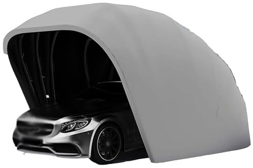 WTTTTW Grey Stainless Steel Carport, Semi-Automatic Durable Shelter Car Tent, Large Outdoor Garage Retractable Car Canopy, Mobile Folding Carport L5.5m x W 2.5m x H 2.3m
