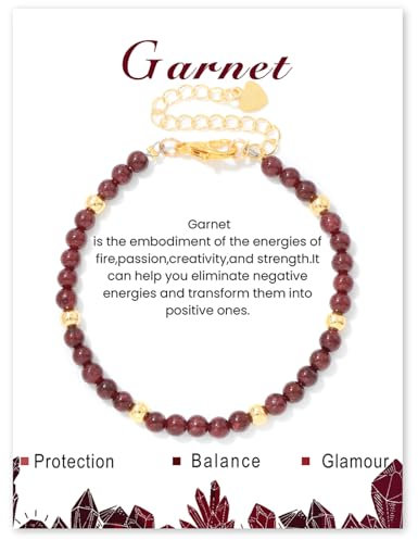 Konxi Naturstein Armband Damen 4mm Echtes Naturstein Armbander Perlenarmband Damen mit Gold Perlen Echtes Edelstein Armbander Natursteine Perlen Armband (Granat)