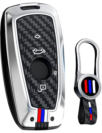 ontto Schlüsselhülle mit Schlüsselanhänger Passt für BMW 1er 2er 3er 4er 5er 6er 7er X3 X4 M2 M3 M4 M5 M6 F20 F10 F30 F80 F12 F13 Autoschlüssel Hülle Metall Schutzhülle Schlüsselcover 4 Tasten Silber