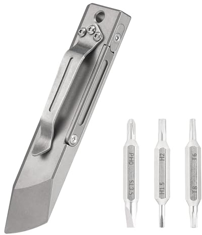 MecArmy RL4 Titanium Pry Bar Multitool, Pocket Screwdriver with 6 Interchangeable Bits, Hidden Storage, Everyday Carry Tool with Keychain Hole & Pocket Clip, Compact Multitool for Home and Outdoor Use
