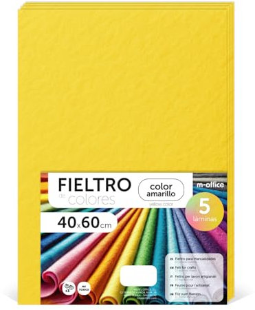 m-office Bastelfilz für DIY-Projekte, Filzplatten in bunten Farben, Weich und Flexibel, Material für Nähen und Patchwork Stoffe, Handarbeiten, Deko Kunsthandwerk, 20x30cm, (Gelb, 5 Stk)