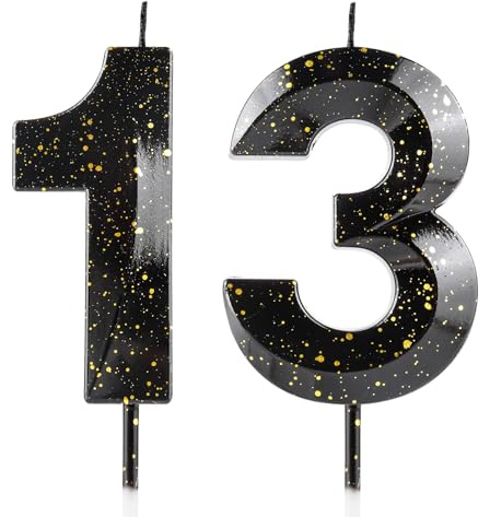 Geburtstagskerzen zum 13 Geburtstag, 3D, Schwarz/Gold, Premium-Wachs und 3D-Diamant-Design, Kuchendekoration, Dekoration für Geburtstagsparty, Hochzeitstag, Feier, Zubehör