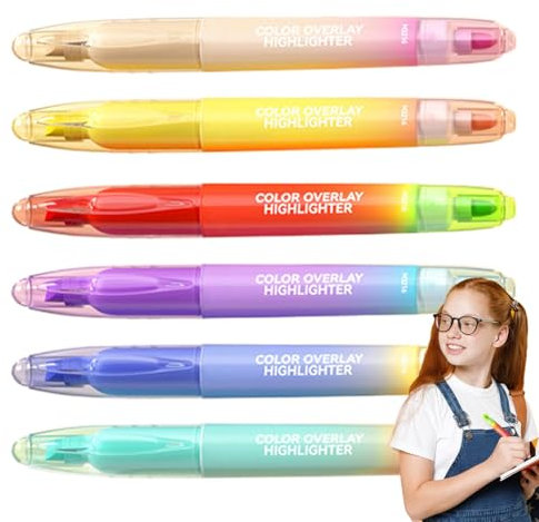 Vesidoloy Fluoreszenz -Highlighters, Double Ended Highlighter - 6x farbige Marker | Schnelltrockne ohne Blutungsstifte für Bibelhauptsache Journaling, Schulbedarf, Schulmaterialien