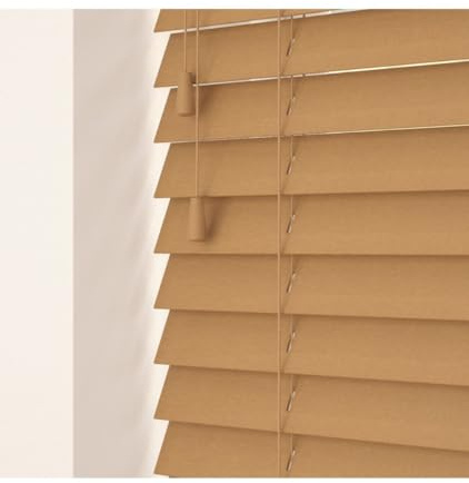 50mm Slat Light Oak Real Wood Venetian Blind With Strings 120cm Drop