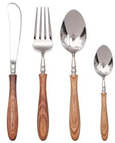 Besteckset, 4/16/24/32/40/48-teilig, Besteckset aus Edelstahl 304 mit Holzgriff, Silber, 48-teilig für 12