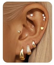 FIOROYAL 7 Paar Ohrringe Gold Set für Damen 14K Vergoldete Creolen Ohrstecker für Mehrfach Piercings Ohr Hypoallergen Chirurgenstahl Leicht Goldene Ohrringe Helix Tragus Piercing Gold/Silber g1