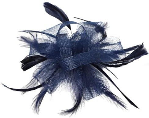 JNGUOSICN Fascinator für Damen, modischer Haarreif, Feder, Netz, Schleier, Hochzeit, Braut, Blume, Kopfschmuck, Cocktail, Teeparty, Kirche, Haarschmuck, Bowlerhut, Bankett, Haarschmuck, navy