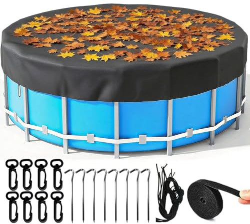 ROMIVO Bâche de Piscine Ronde Ø 554 pour piscines Ø500-549cm, Bâche de Piscine Ronde résistante aux intempéries/aux UV/à la poussière pour piscines Hors-Sol, avec Cordon de Serrage et Clous de Fond