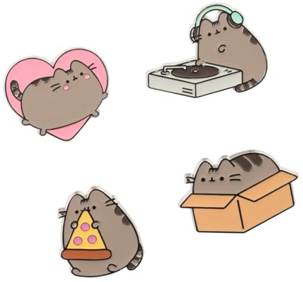 Grupo Erik Pusheen Cat Broche Anstecker Pin Merch Geschenke | Broschen für Kleidung Set 4 Buttons Kawaii Stuff Accessoires Fanartikel