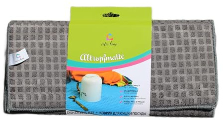 Colorhome Abtropfgestell Geschirr Abtropfmatte - 39 x 49 cm - Mikrofaser - Beidseitig Maschinenwaschbar - Grau Latte