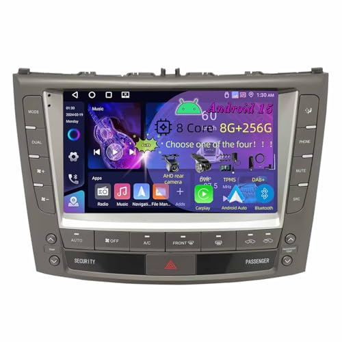 BOJONTN 9 Zoll Doppel Din Android 15 Autoradio,für Lexus IS200 XE20 IS250 IS300 IS300C 2005-2012,mit CarPlay Rückfahrkamera Lenkradsteuerung Bluetooth GPS Navigation FM Digitalradio WiFi(C4 8+128G)