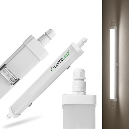 Lumiled LED Feuchtraumleuchte Leuchte 30W 4000K Neutralweiß 3300lm 60cm IP65 Verknüpfbar Werkstattleuchte Feuchtraumlampe IK08 Kellerlampe Garagenleuchte Deckenleuchte Hermetische Wasserdicht Robust